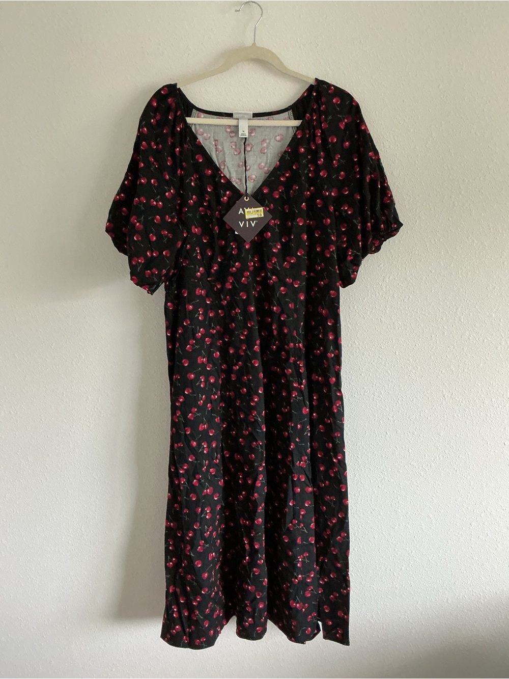 Ava & Viv Black Midi Dress with Red Cherry Print